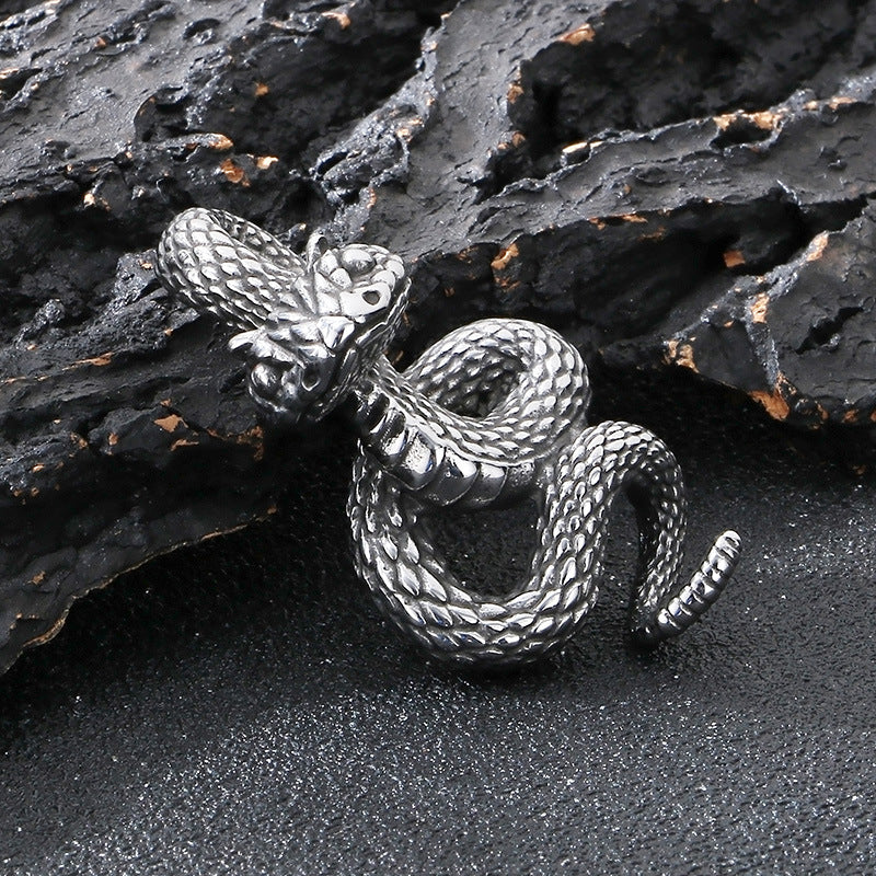Punk Style Black Snake Pendant for Men - Retro Stainless Steel Python Design