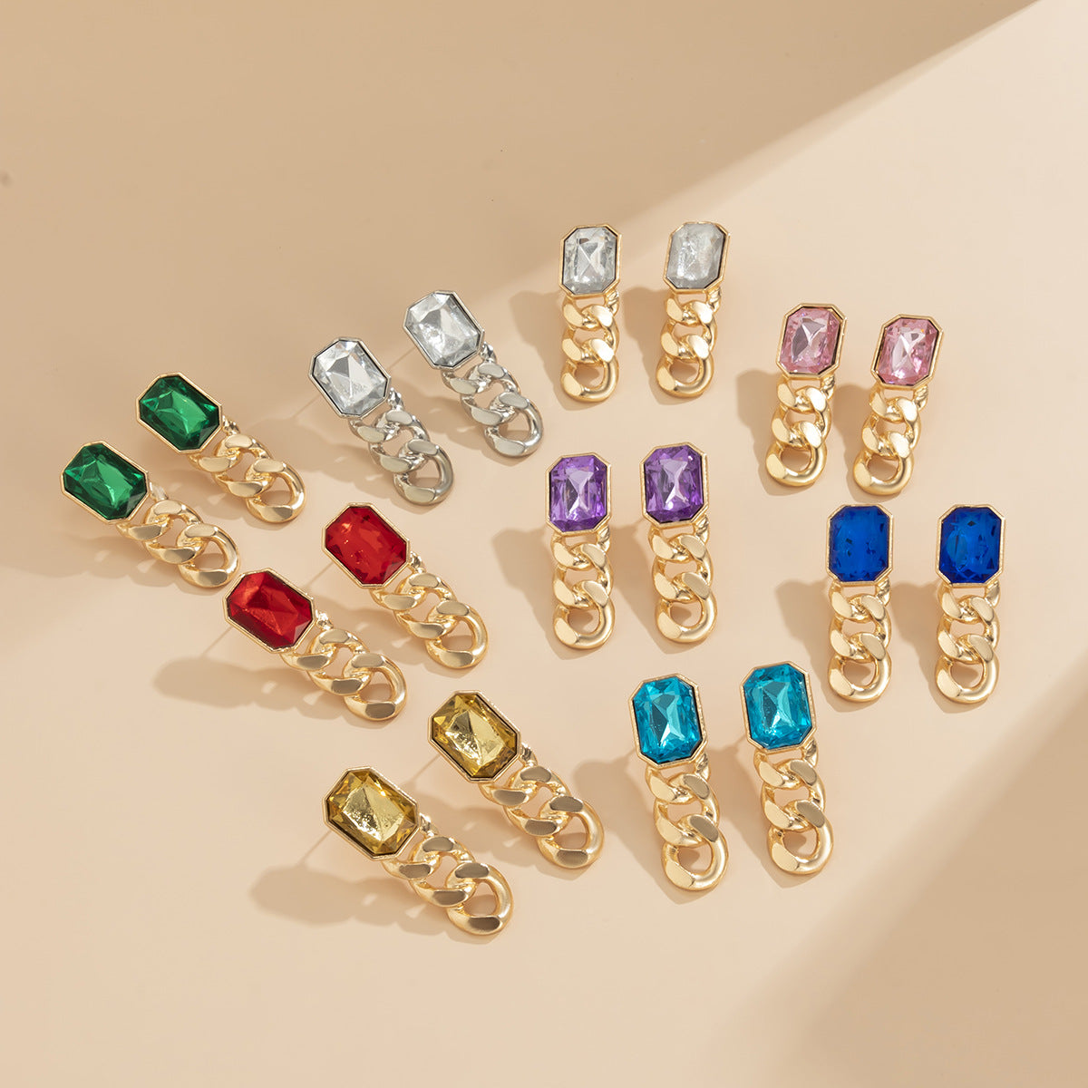 Elegant Glass Diamond Tassel Earrings with Hollow Metal Design