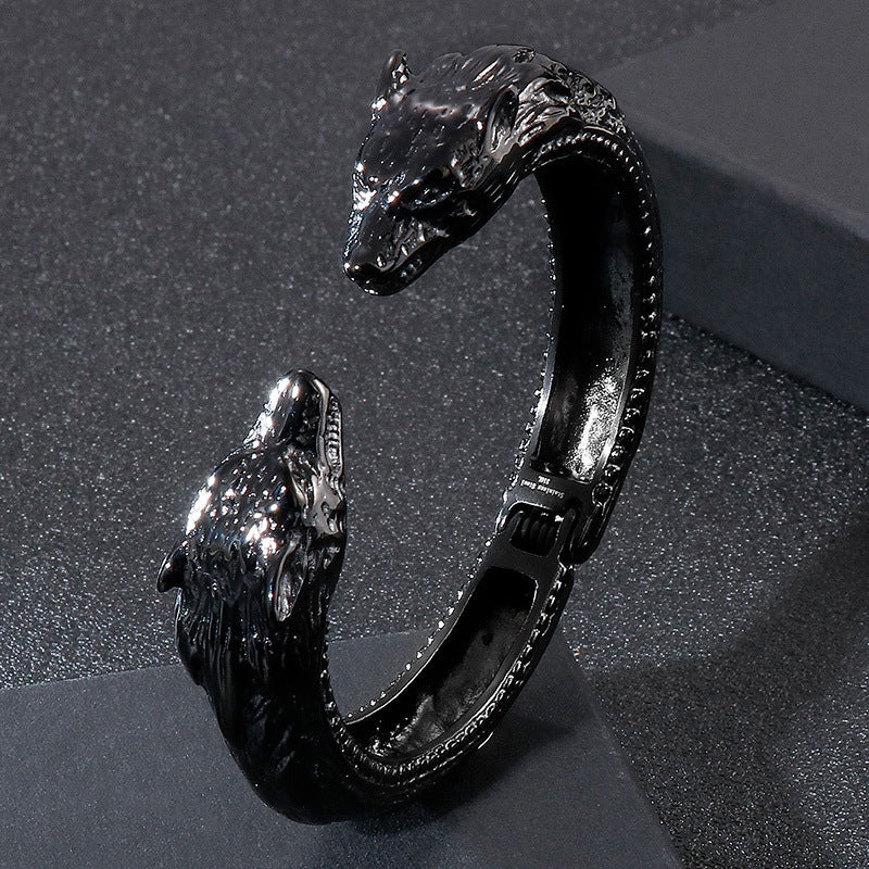 Stainless Steel Dragon Head Open Bracelet – Punk Men's
