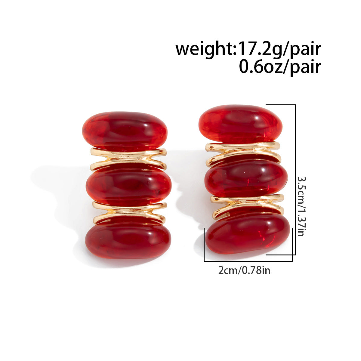 Planderful Red Resin Gem Stud Earrings For Women Vienna Verve Retro Geometric Statement Jewelry