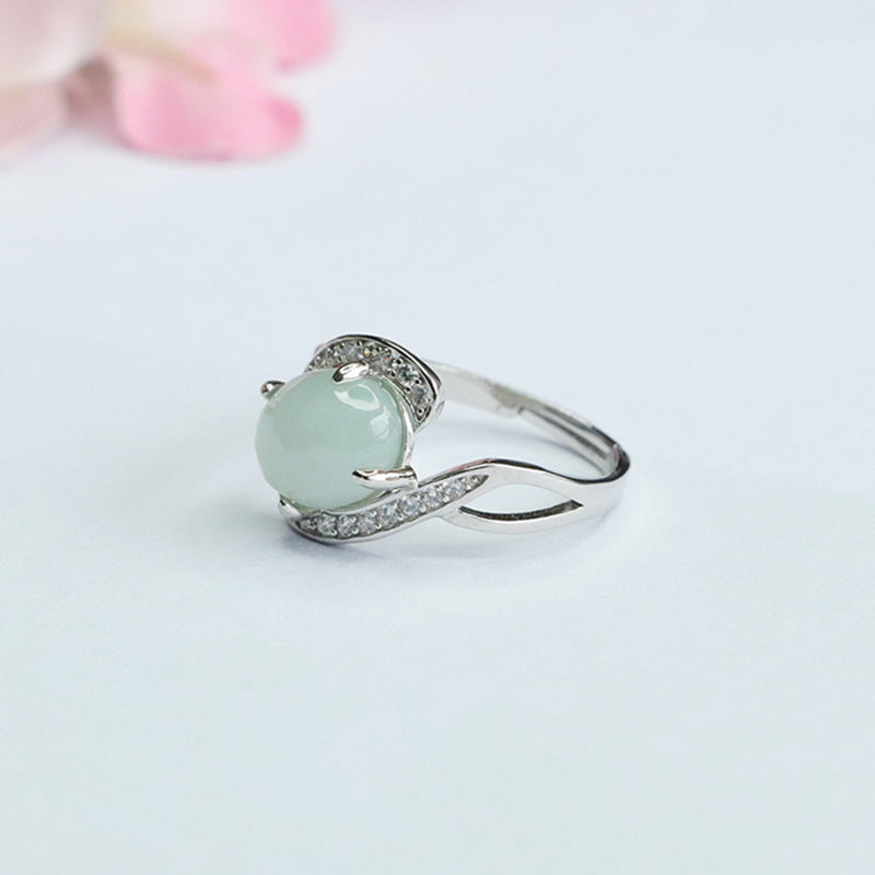Sterling Silver Oval Jade Twist Arm Ring