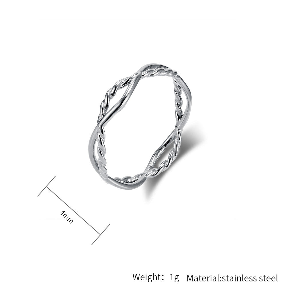 Planderful Titanium Steel Ring With Double Strand Braided Twist Geometric Winding Design For Women