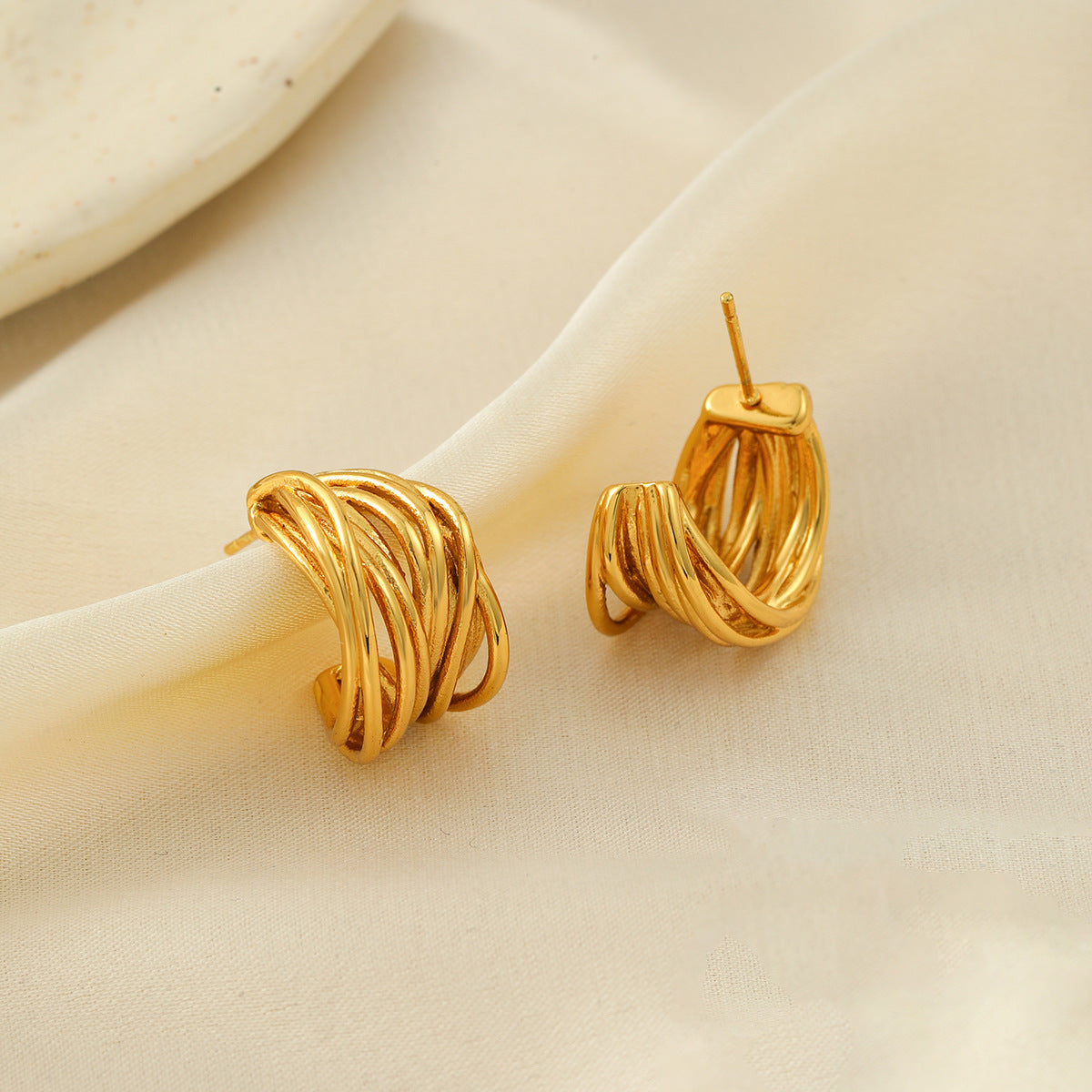 Geometric Stainless Steel Stud Earrings Multi Layer Weave Statement By Planderful Vienna Verve For Trendsetting Women