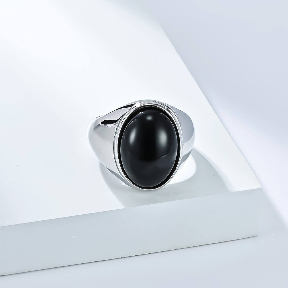 Planderful Tiger Eye Ring Titanium Steel Inlaid Natural Stone For Men Index Finger Jewelry Trendy Luxury