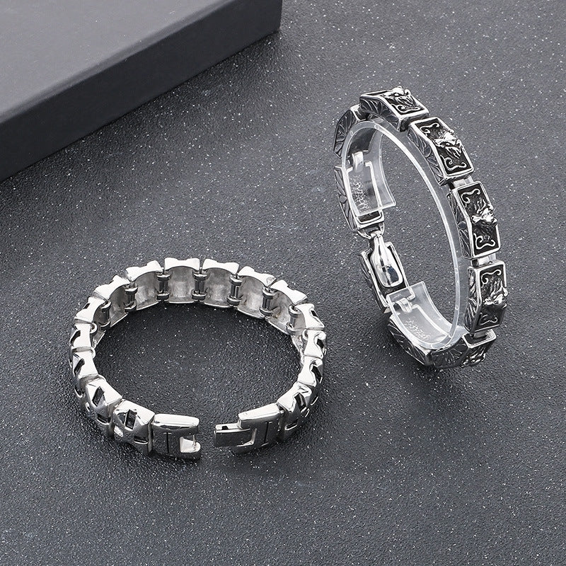Planderful Men Punk Wolf Head Bracelet Titanium Steel