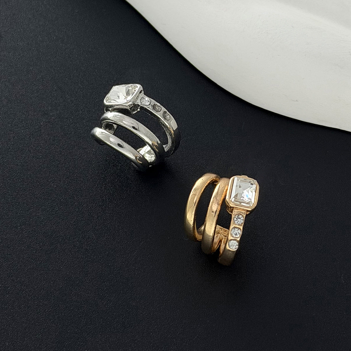 Planderful Vienna Verve Ear Clip Earrings Multi Layer Three Ring Zircon Statement for Women