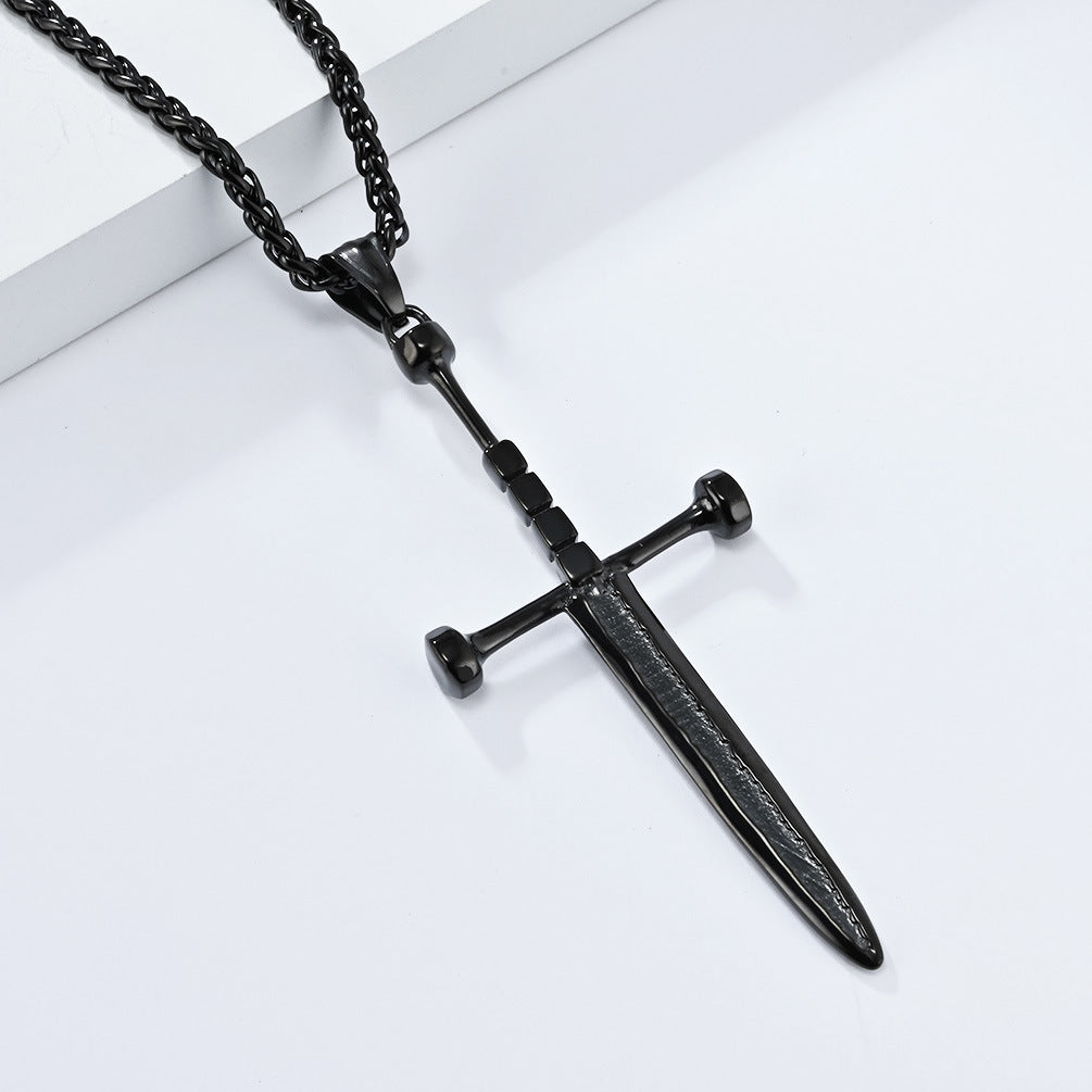 Planderful Double Bladed Cross Sword Necklace For Men Retro Self Defense Pendant Chain