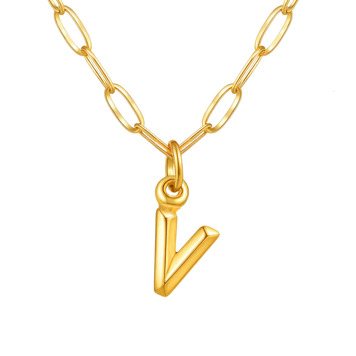 Stainless Steel Small Square Chain – Three-Dimensional Letter Necklace – Gold