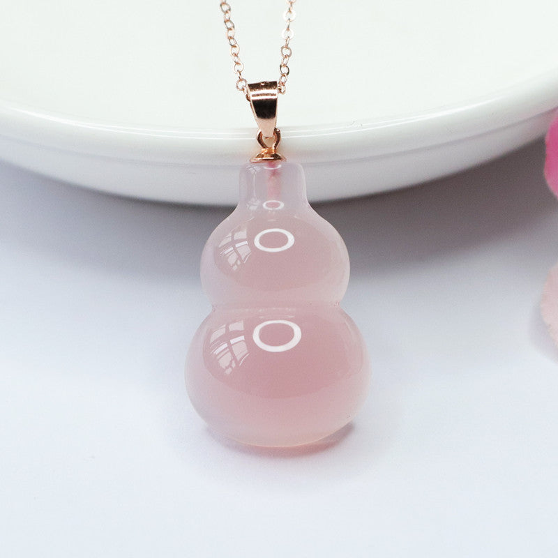 Sterling Silver Necklace with Pink Chalcedony Gourd Pendant