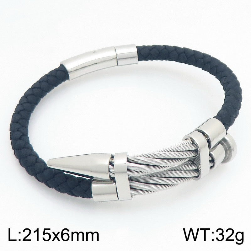 Steel Wire Nails Magnetic Buckle Bracelet – Punk Style Niche Dot Riveted Woven Leather