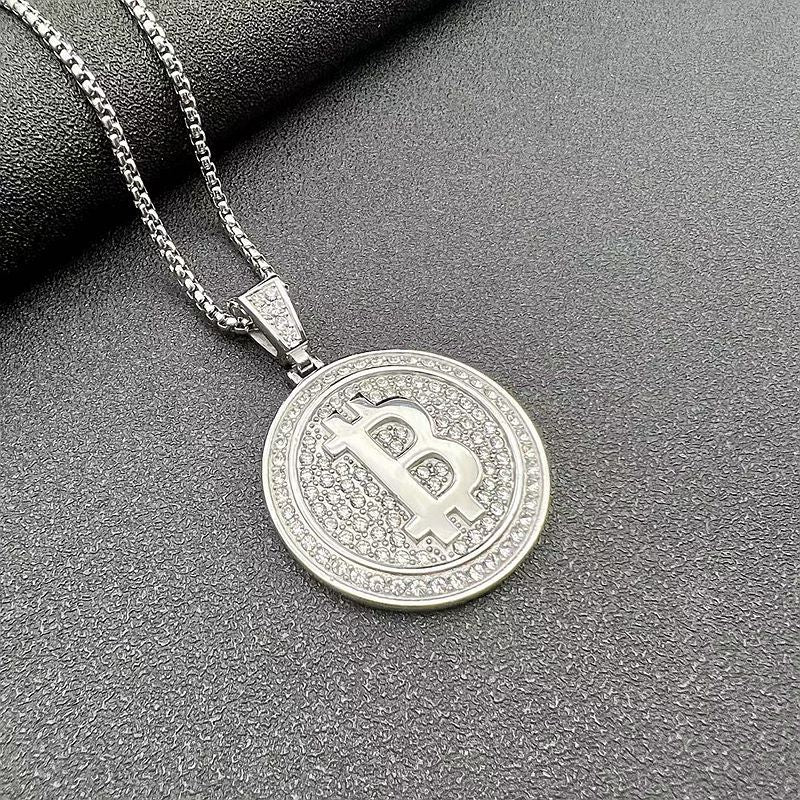 Bitcoin B Pendant Necklace By Planderful Everyday Genie Gold Plated Steel West Coast Hip Hop Style For Crypto Fans