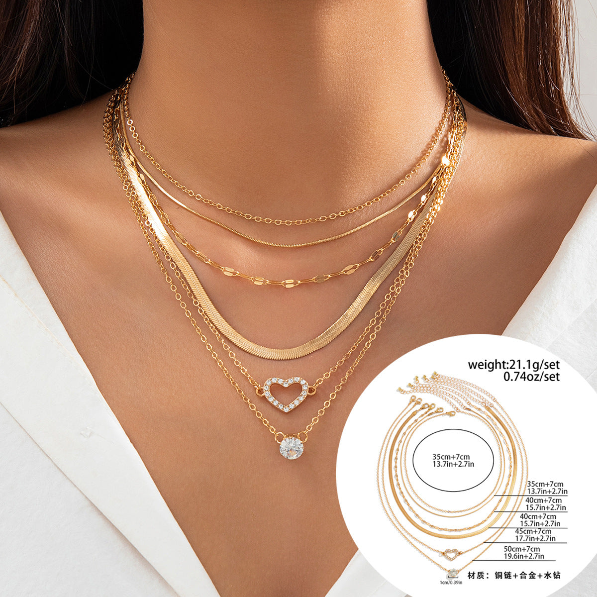 Multi-layered Heart Necklace with Diamond Inlay - Vienna Verve Collection