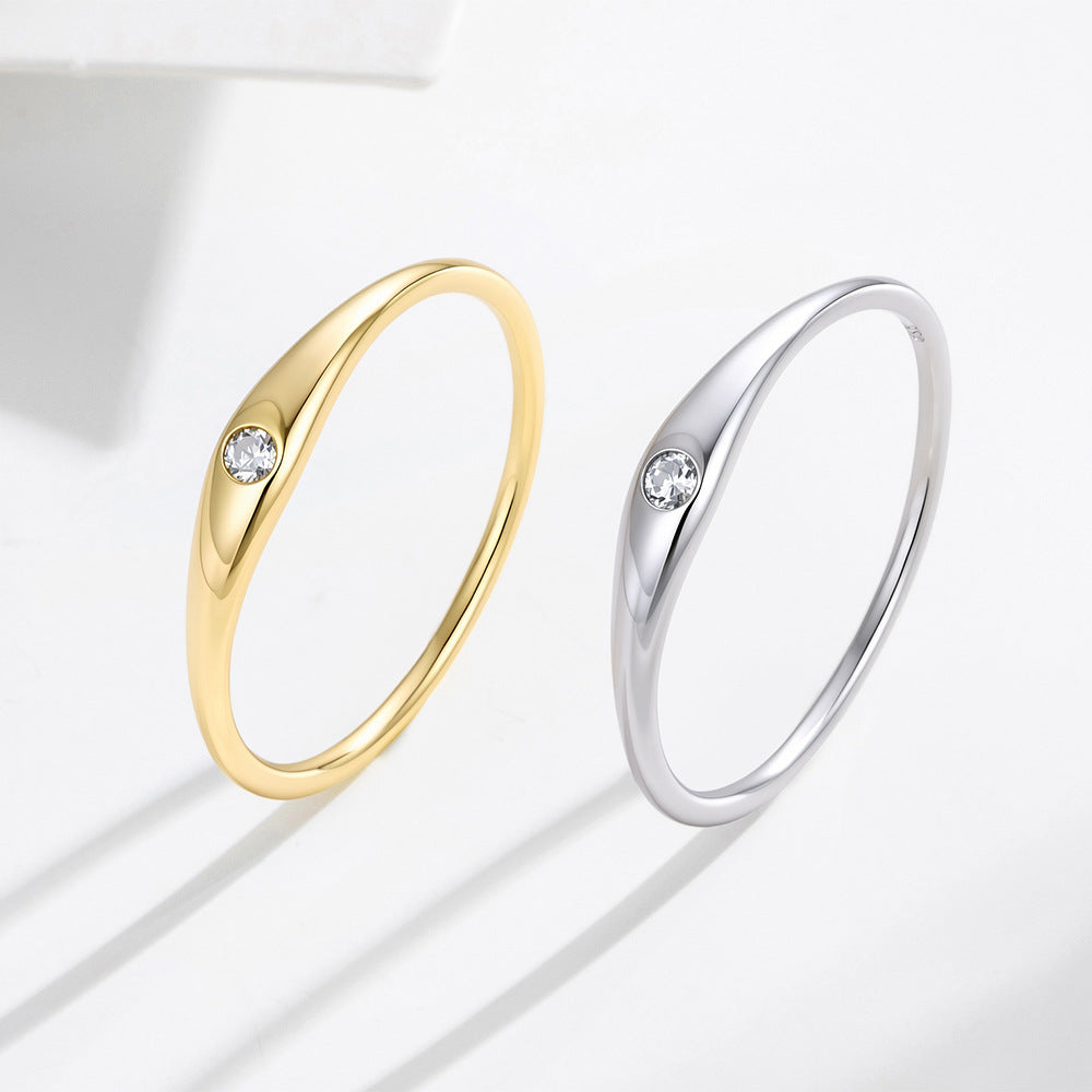 Ring Jewelry S925 Sterling Silver Smooth Plain Ring Single Zircon Ring Jewelry