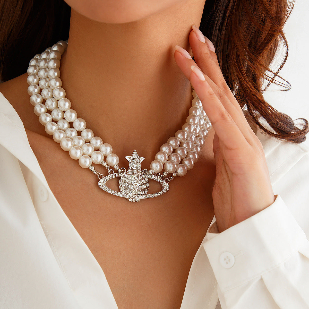Pearl Planet & Star Fringe Layered Necklace