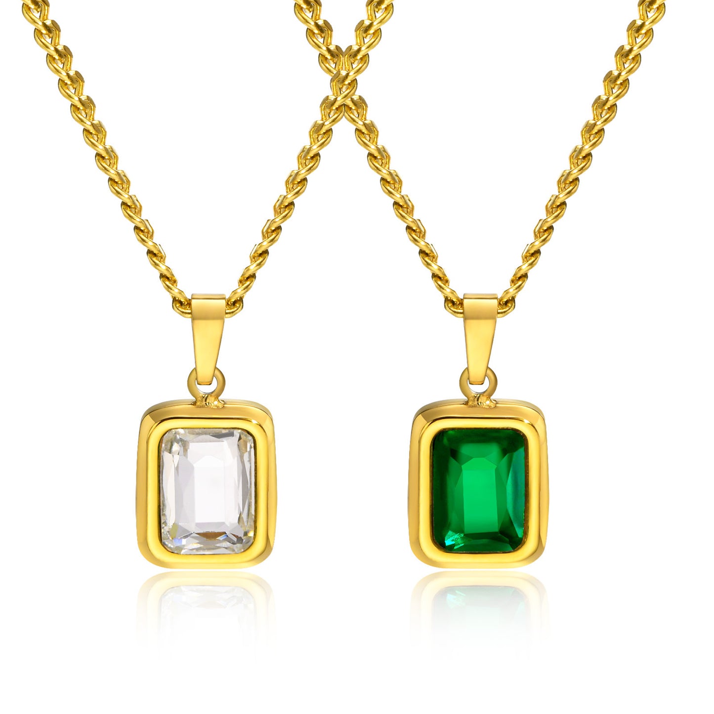 Necklace Stainless Steel White Zircon Green Zircon Gold Lady