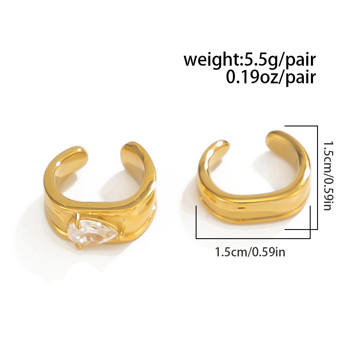 Planderful Vienna Verve Stainless Steel Water Drop Ear Clips Zircon C Shape Non Piercing For Women