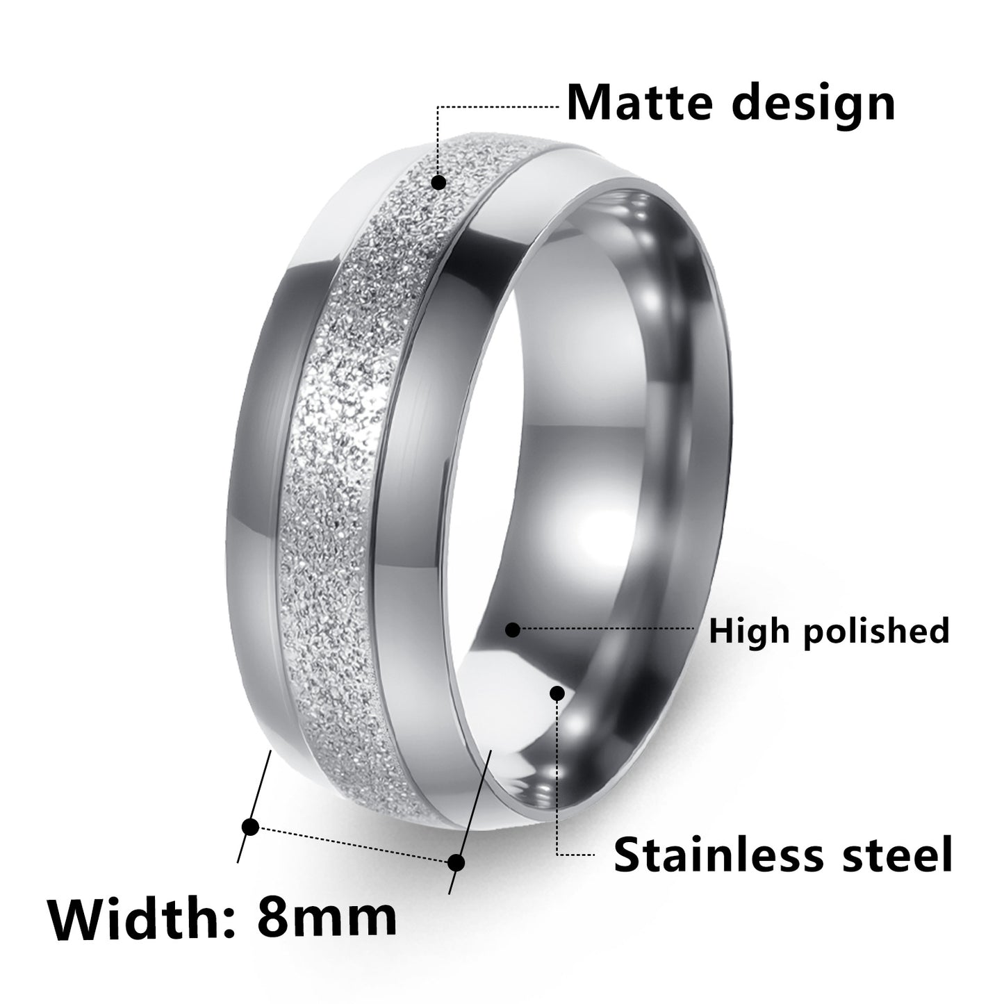 Planderful Everyday Genie Titanium Steel 8mm Matte Ring For Couples Unisex Protective Wedding Band