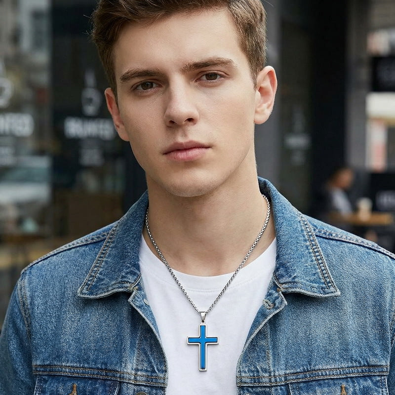 Popular Japanese And Korean Retro Rotatable Cross Two-Color Stainless Steel Men's Pendant Necklace