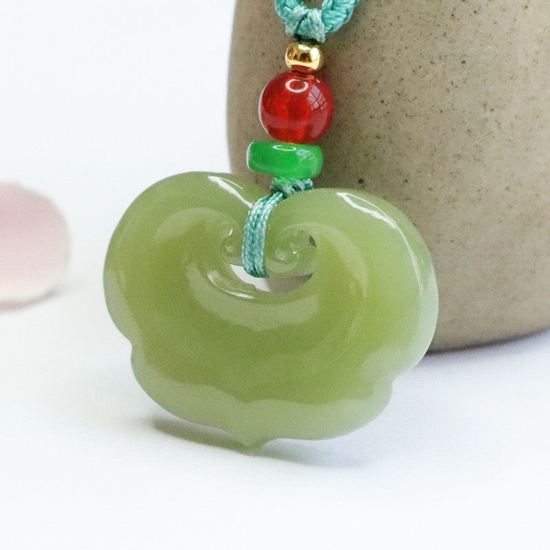 Jade Lake Green Ruyi Pendant Necklace with Sterling Silver Needle