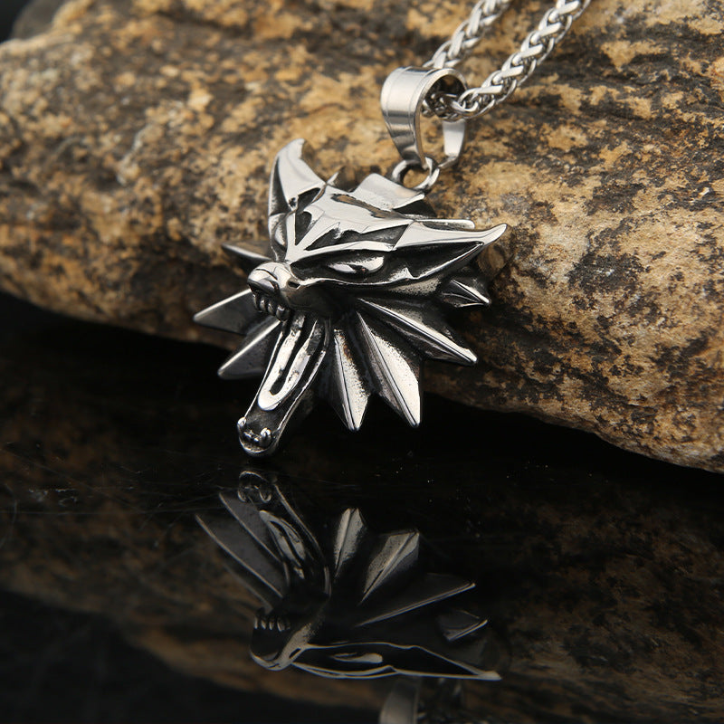 Trendy Wolf Head Titanium Steel Necklace for Men