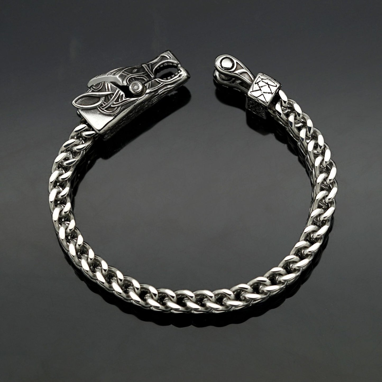 Planderful Stainless Steel Viking Bracelet For Men And Unisex Thick Chain Wolf Eagle Head Nordic Design