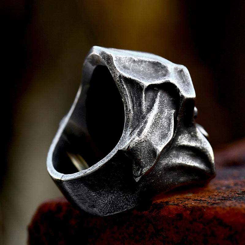 Retro Punk Hip Hop Stainless Steel Ring - European American Grim Reaper Skull Design in Titanium Steel for Men