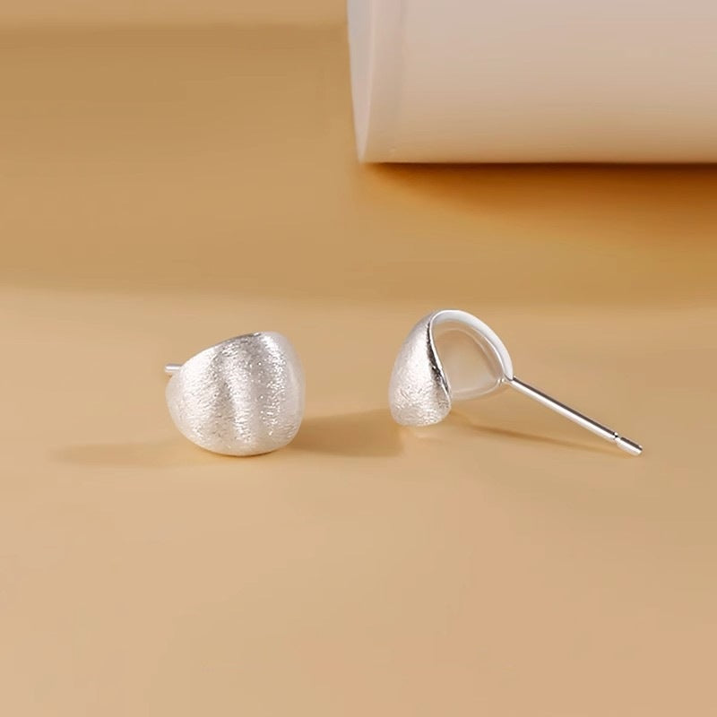 925 Sterling Silver Frosted Brushed Ball Earrings Women's Versatile Style