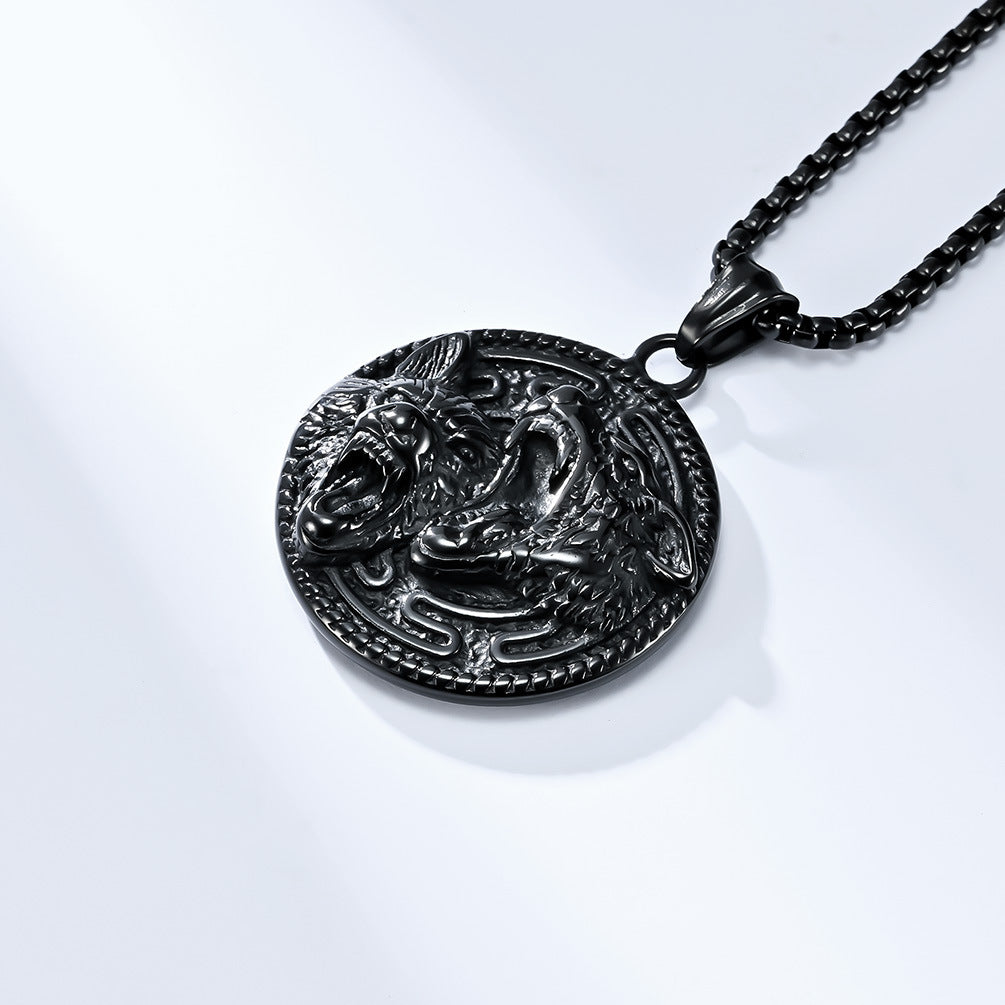 Nordic Viking Wolf Head Pendant Titanium Steel Necklace for Men