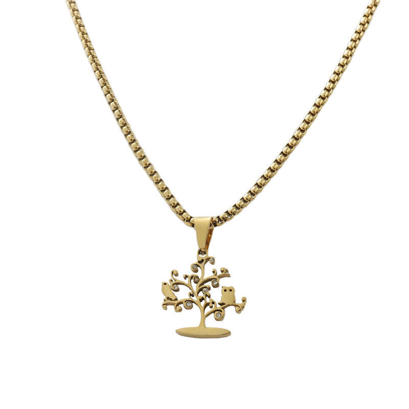 Titanium Steel Multi-Color Tree of Life Pendant Necklace for Men - Retro Trendy Design