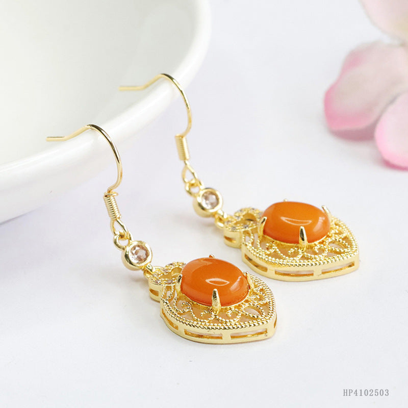 Beeswax Amber Openwork Heart Drop Earrings