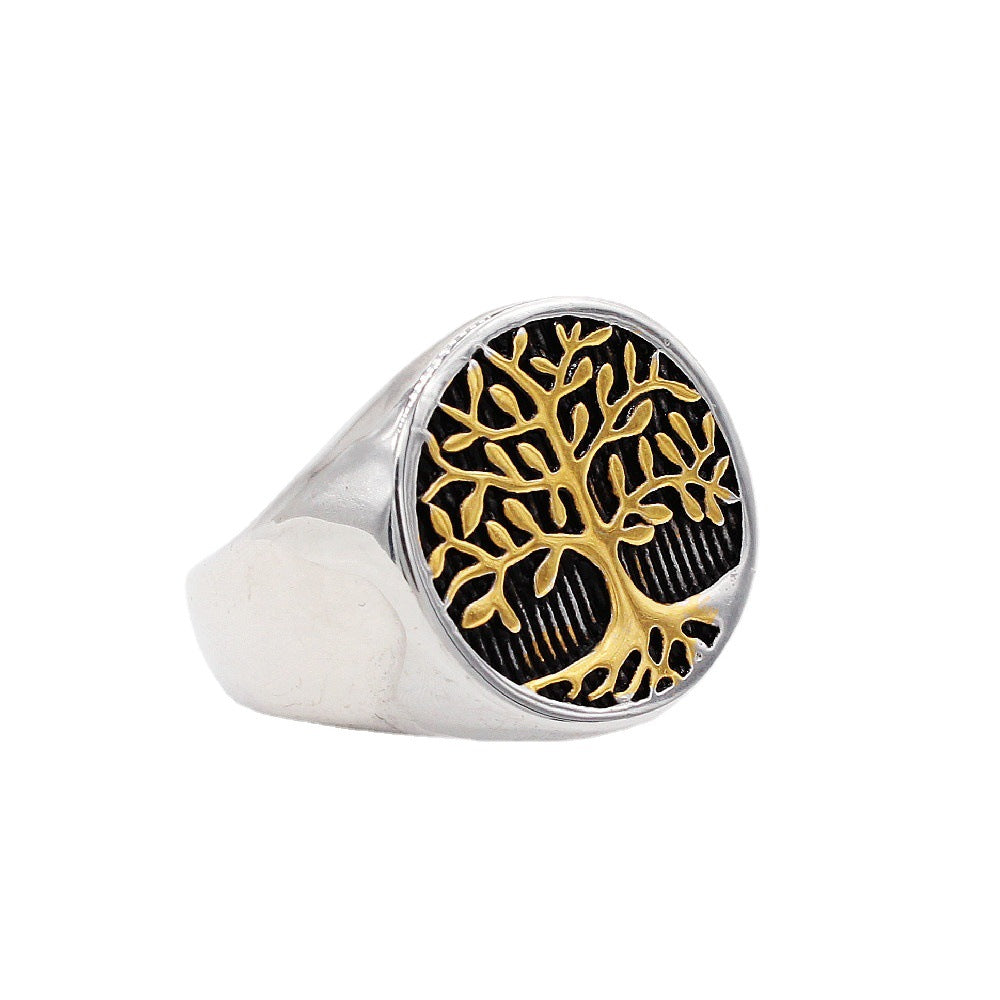 European and American Fashion Retro Tree of Life Men's Titanium Ring