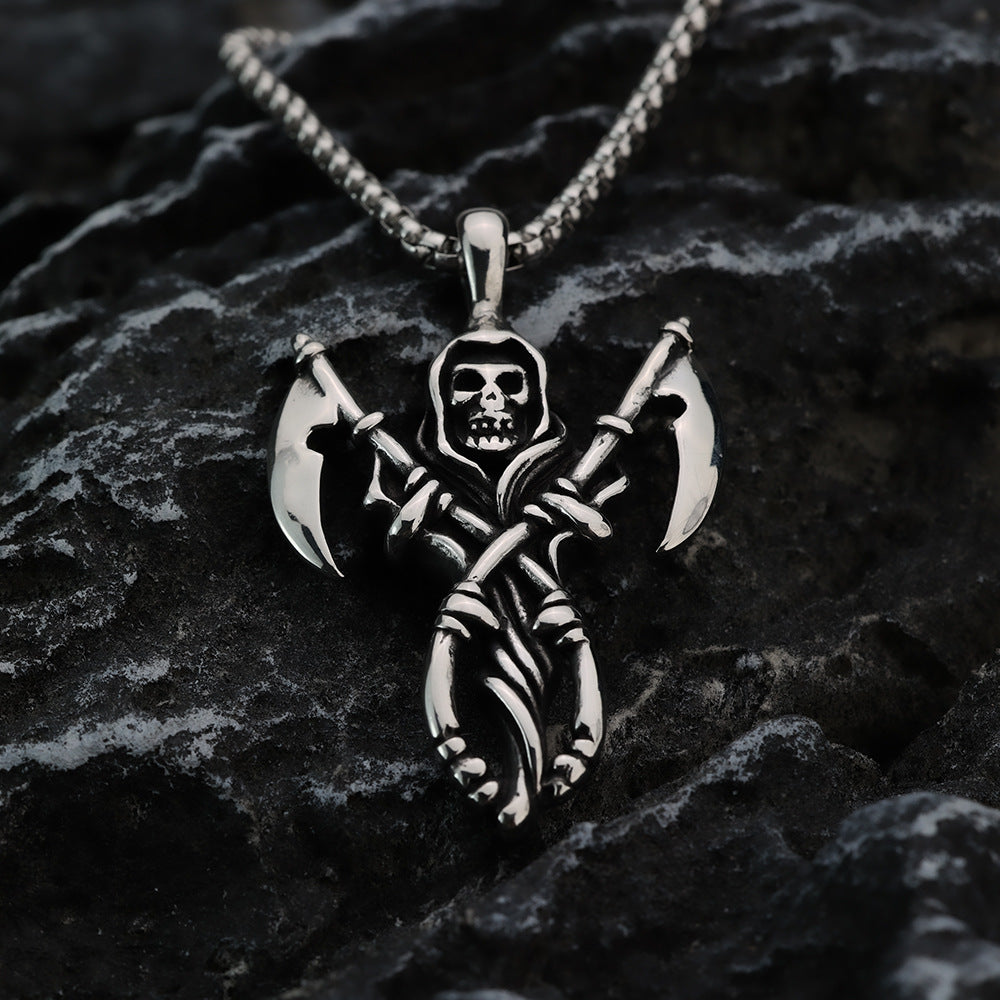 Hip-Hop European and American Neckwear Retro Reaper Sickle Titanium Steel Men's Pendant Necklace for Men