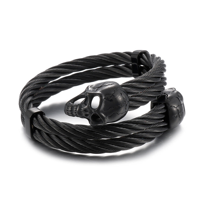 Hiphop Rock Skull Open Stretch Bracelet – Men's Titanium Steel Weiya Wire Steel Wire