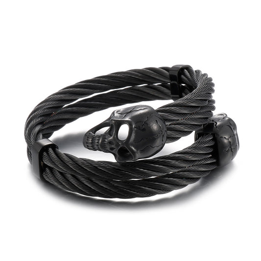 Hiphop Rock Skull Open Stretch Bracelet – Men's Titanium Steel Weiya Wire Steel Wire