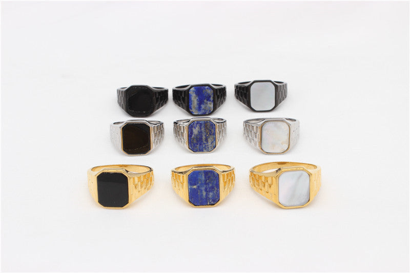 Planderful Mens Stone Titanium Steel Ring Everyday Genie Unisex Durable Fashion Accessory