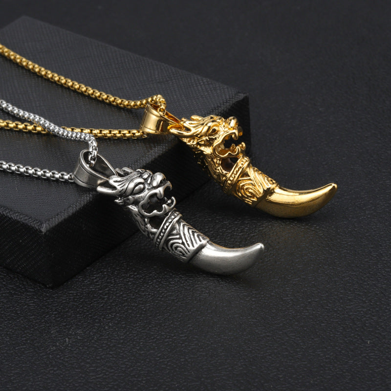 Planderful Stainless Steel Wolf Tooth Pendant Necklace For Men Bold Minimalist Daily Wear Gift