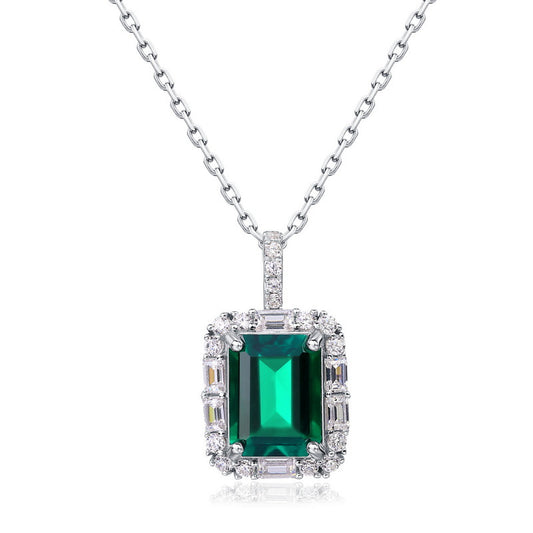 S925 Sterling Silver Lab-Grown Emerald Pendant Necklace