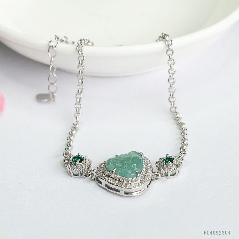 Blue Water Jadeite Buddha Pavé-Style Bracelet