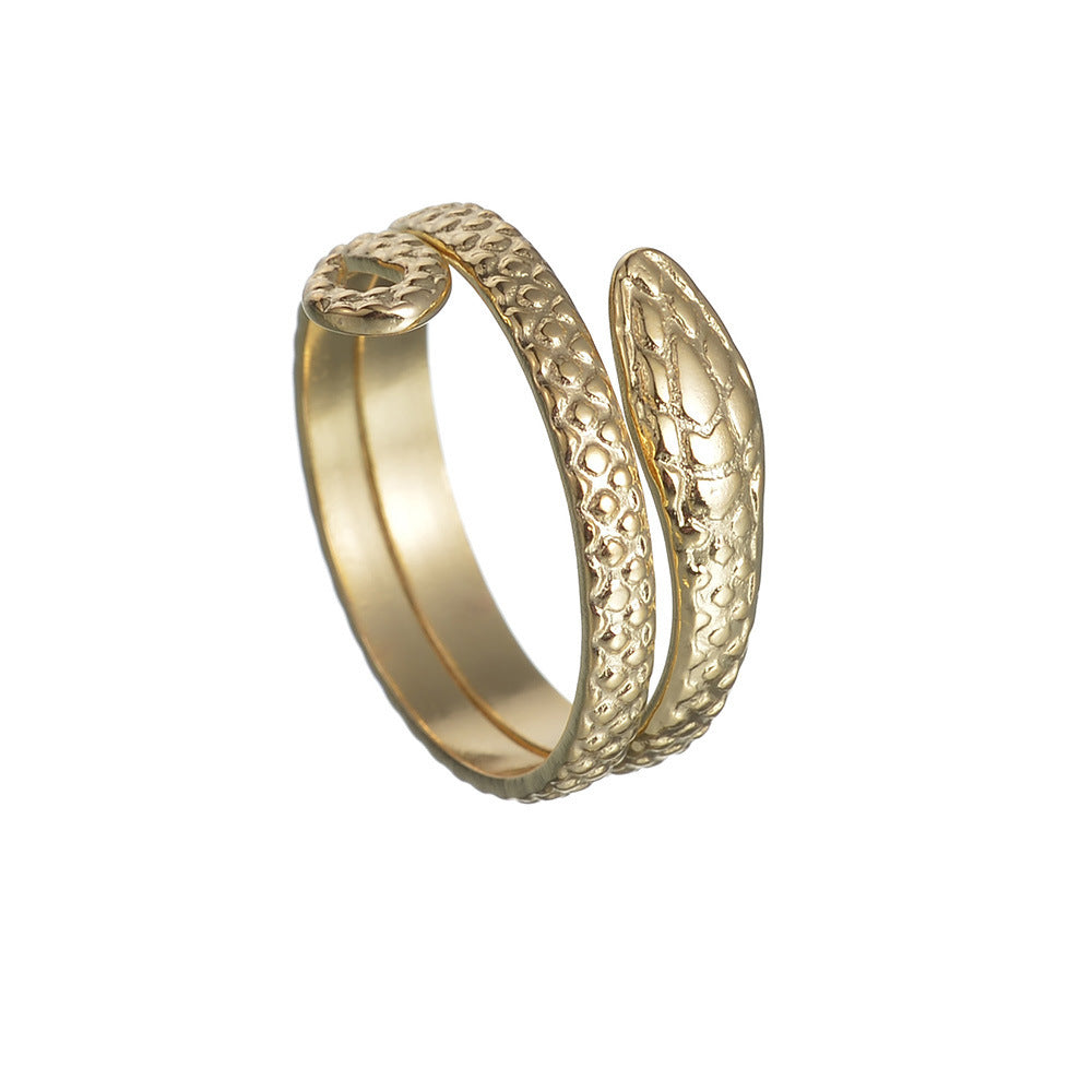 European and American Hisense Snake Shaped Titanium Steel Women's Ring - Adjustable Open Ring Accessory
