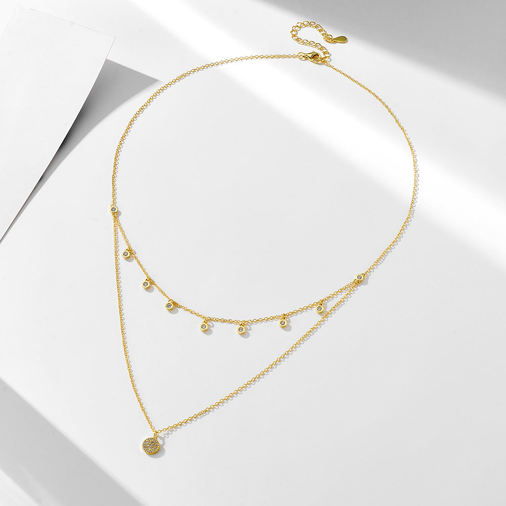 S925 Sterling Silver Double-Layer Necklace And Polka Dot Zircon Short