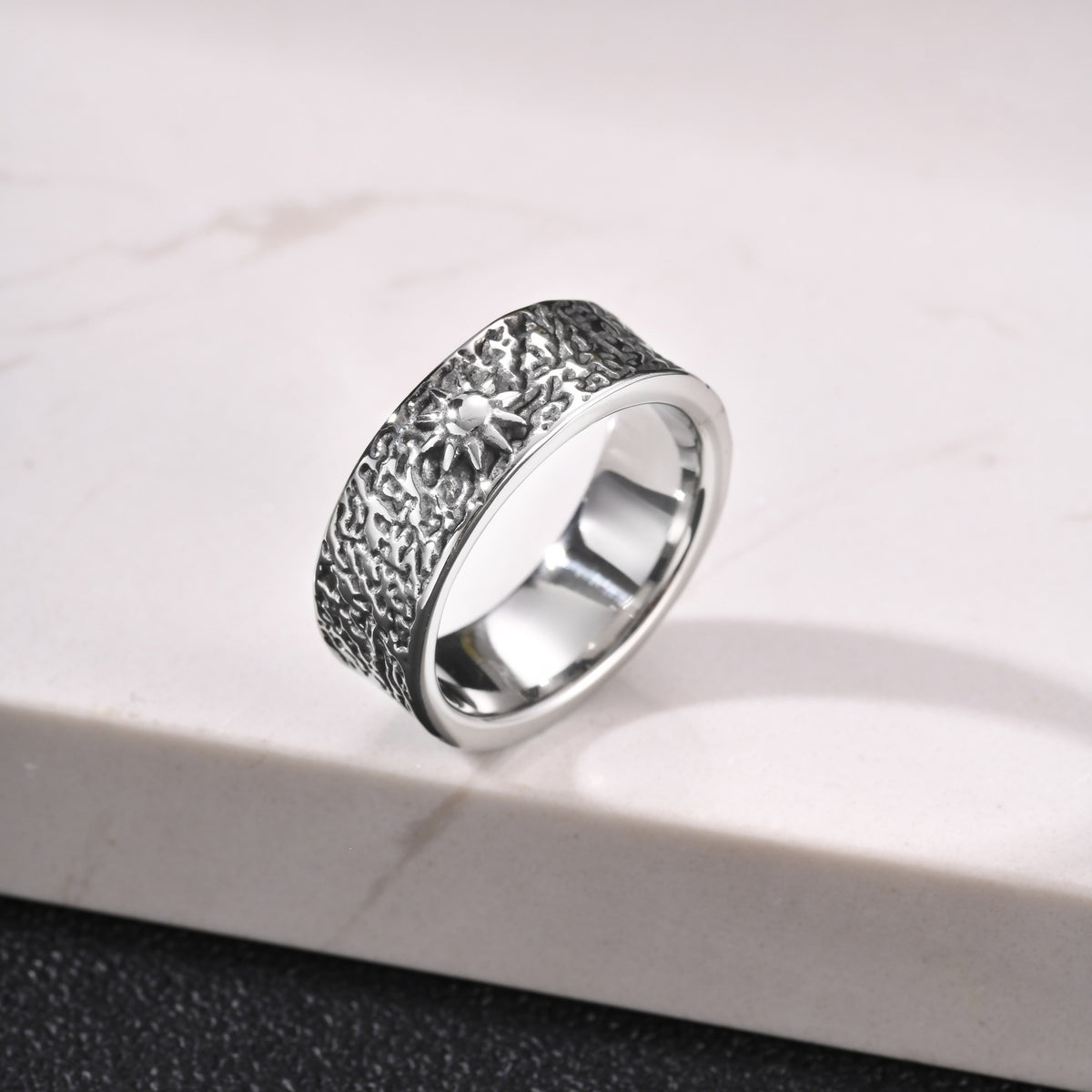 Concave-Convex Stainless Steel Sun Moon 8mm Ring