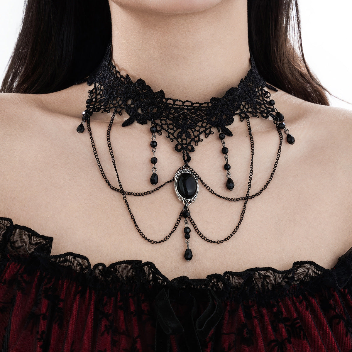 Gothic Lace Gemstone-Style Choker