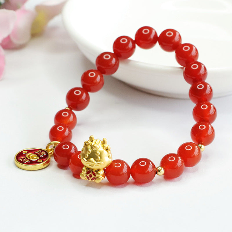 Fortune's Favor Sterling Silver Red Agate Dragon Zodiac Bracelet