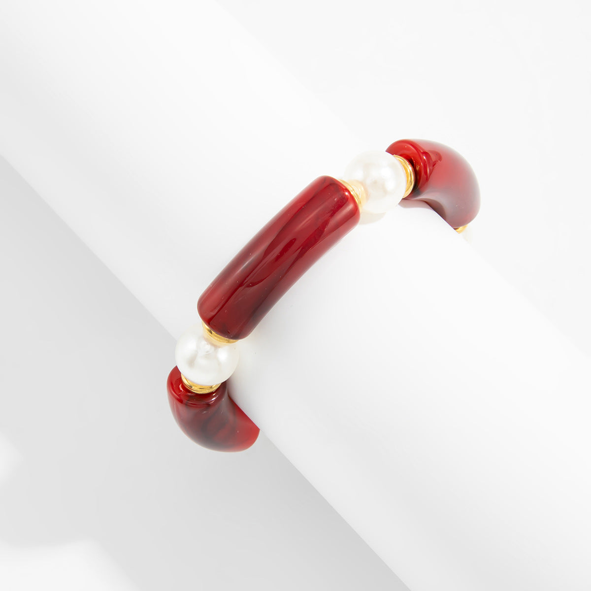 Planderful Vienna Verve Burgundy Elastic Bracelet For Women Irregular Smudge Design Statement Jewelry