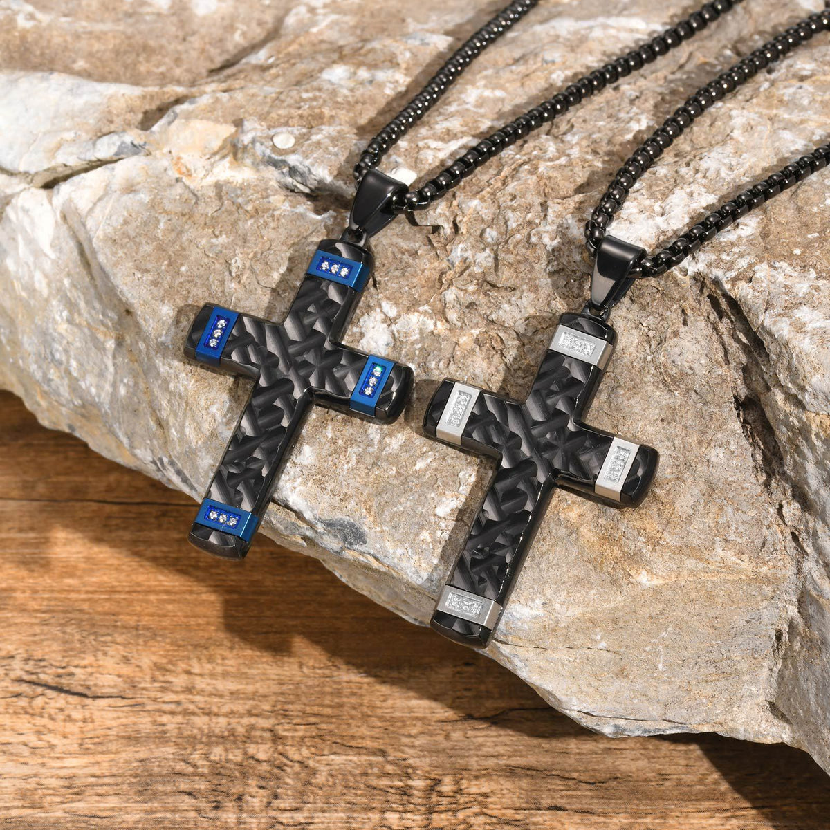 Cross Zircon Black Stainless Steel Necklace for Men