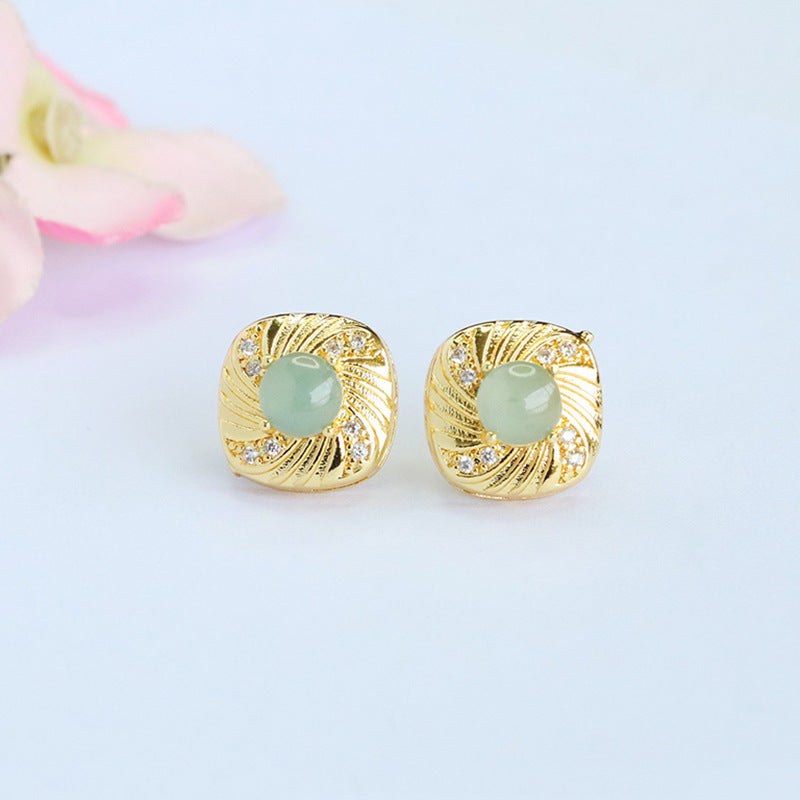 Blue-Water Jadeite Ripple Stud Earrings