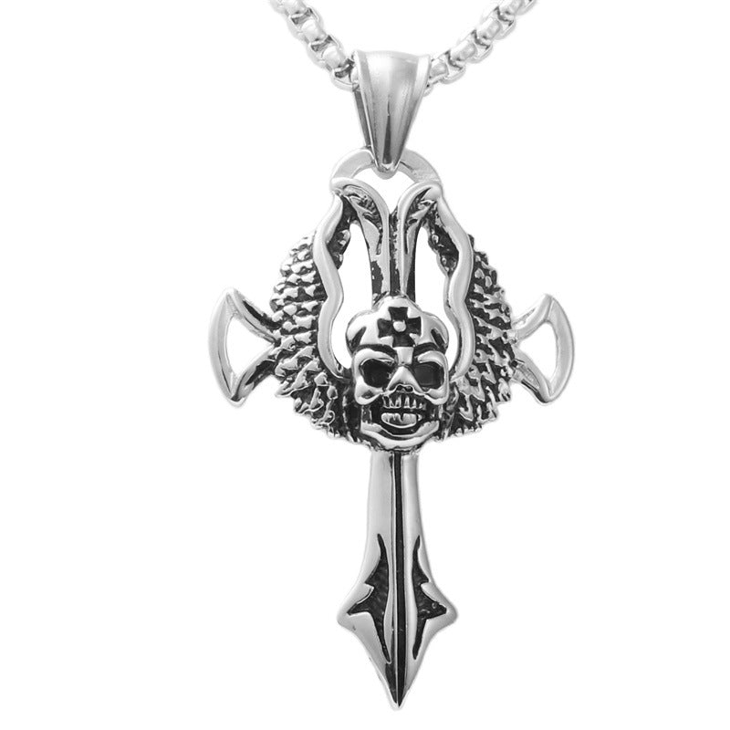 Trendy Men's Titanium Steel Cross Sword Pendant Retro Necklace
