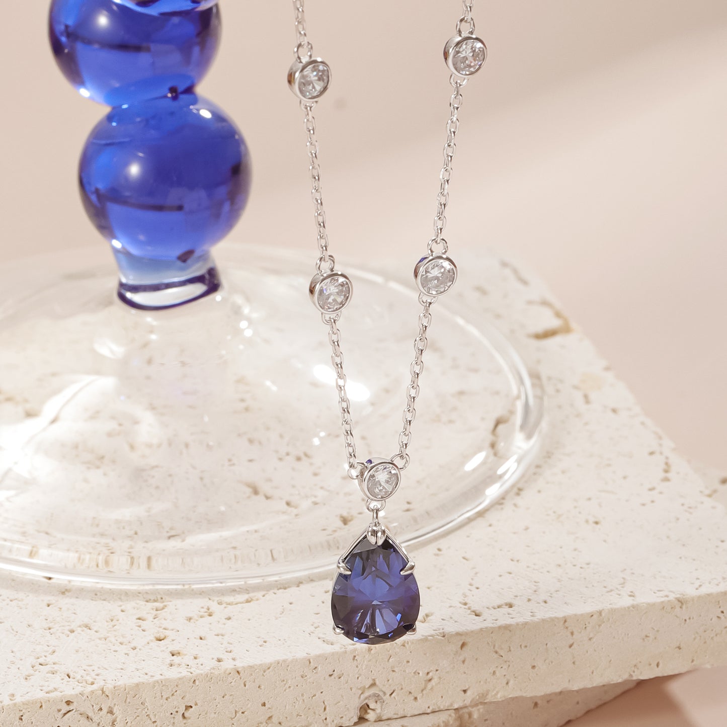 Design Chain S925 Sterling Silver Royal Blue Sapphire Necklace