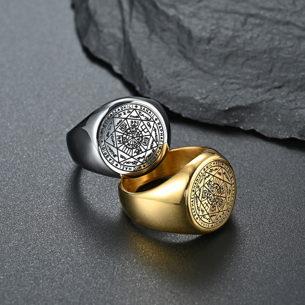 Planderful Everyday Genie Heptagram Ring For Men Titanium Steel Durable Urban Hip Hop Style