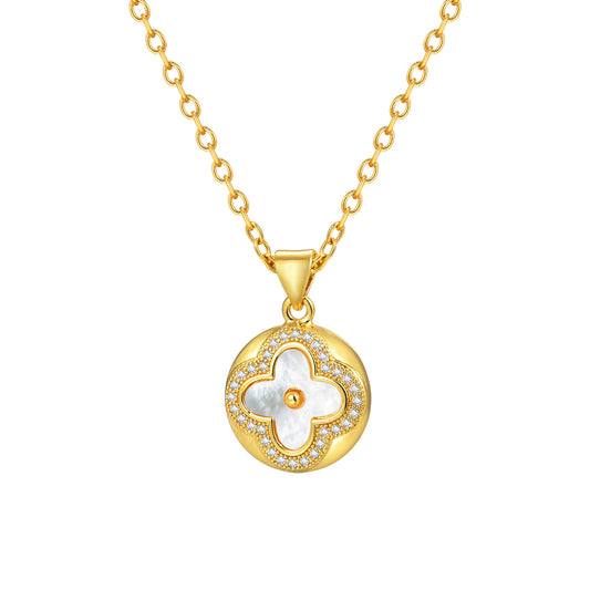 Cross Shell Pearl Zircon Copper Necklace
